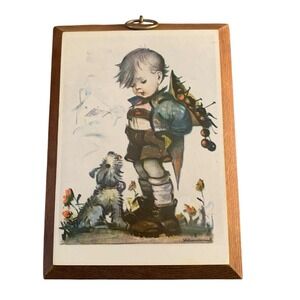 Pair of Hummel Goebel Wall Wood Plaques/Pictures--Boy & Girl Sweet